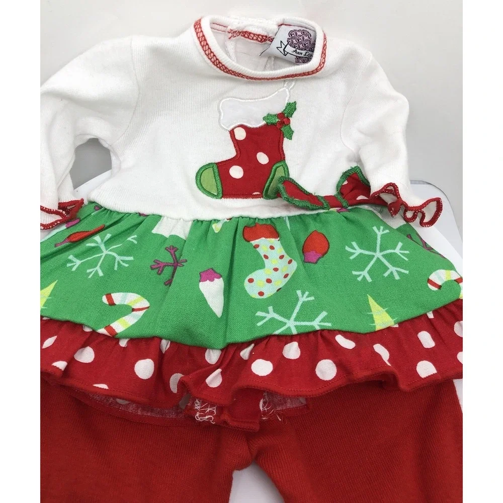 Doll Size Holiday Outfit Top Pants Ruffles Fits 18